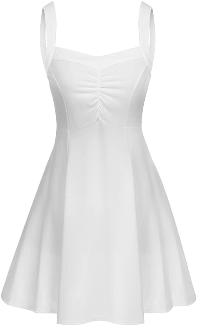 Price:$24.99    Bluetime Women's Solid Color Sleeveless Strap Sundress Pleated A-line Dress  Clothing