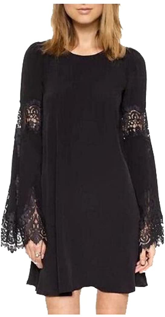 Price:$20.99    CA Mode Women Flared Sleeve Summer Beach Shift Straight Black Mini Dress  Clothing