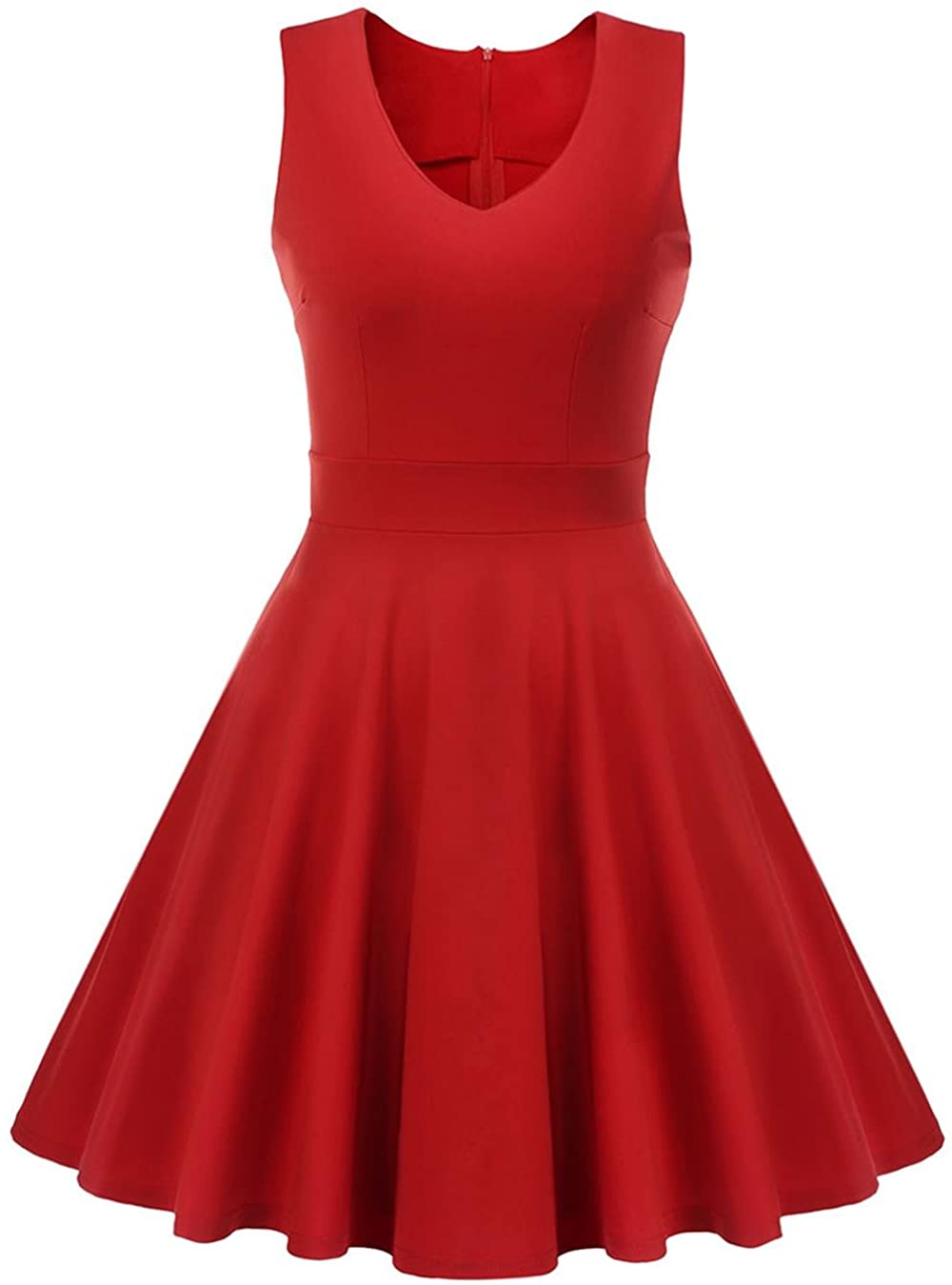 Price:$34.99    Bluetime Women's Solid Color V-Neck Sleeveless Sundress Pleated Party Dress  Clothing