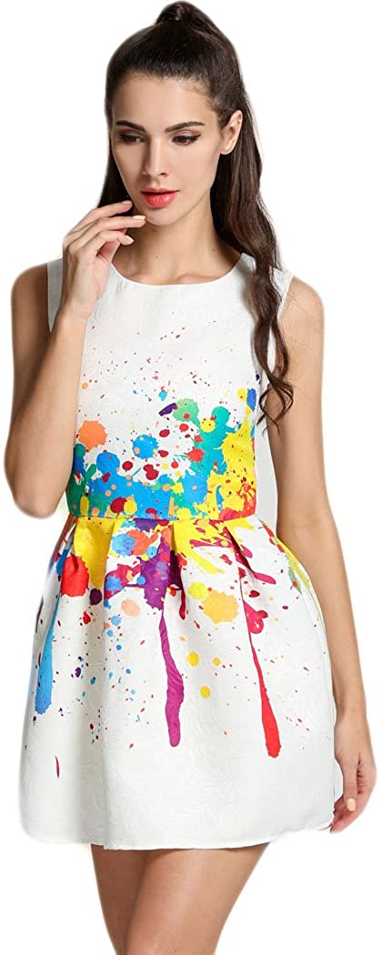 Price:$19.49    Bluetime Women's O-Neck Sleeveless Print Slim Sundress A-line Short Dress  Clothing
