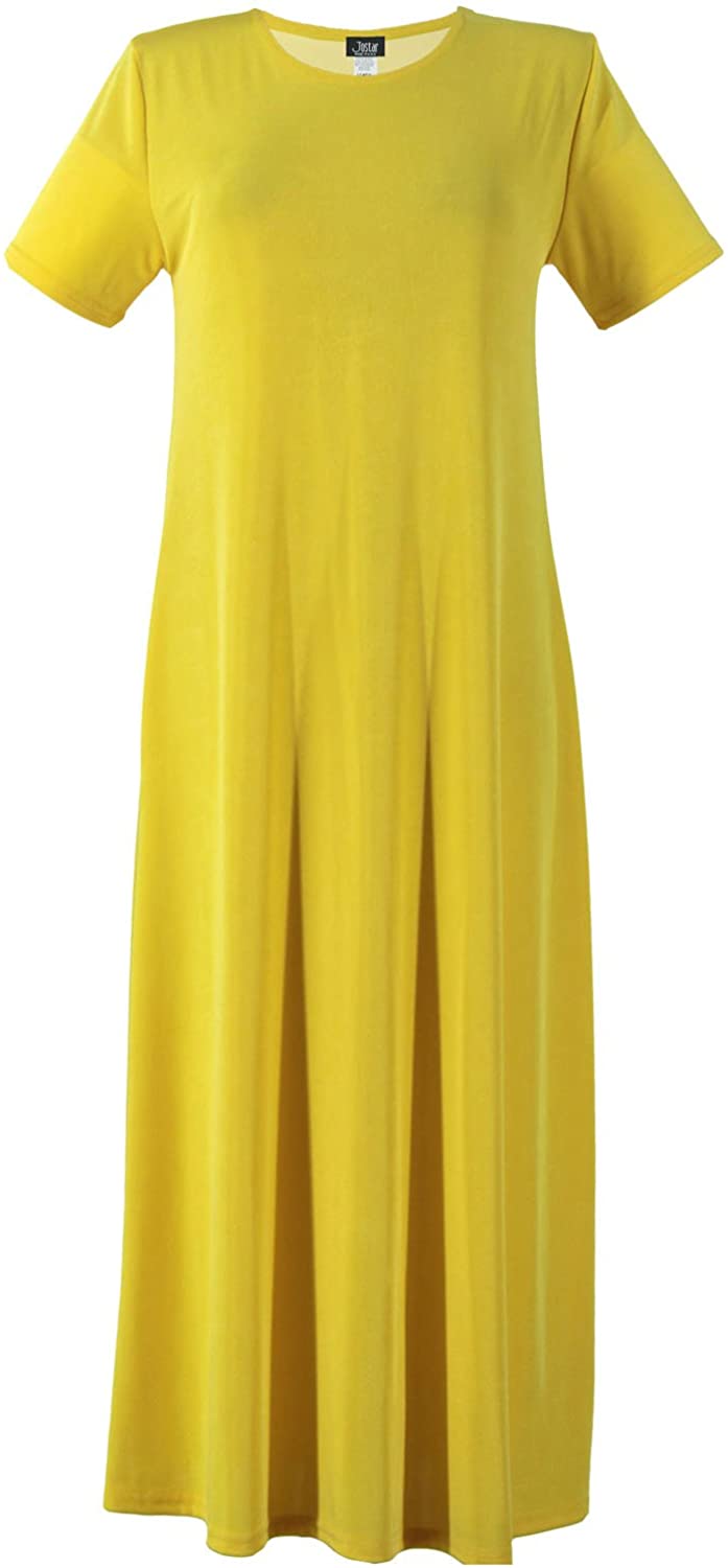 Price:$29.99 Jostar Women's Stretchy Long Dress Short Sleeve X-Large Yellow at Amazon Women’s Clothing store