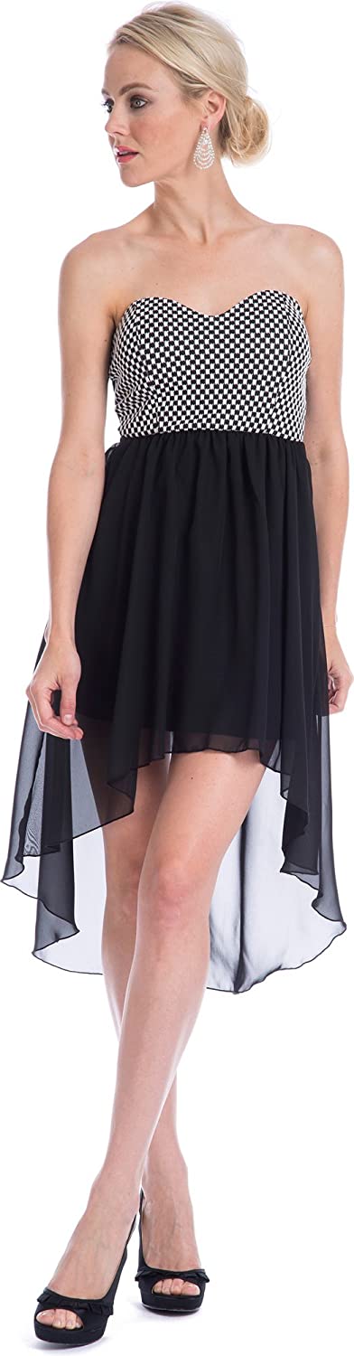 Price:$7.99    Black and White Checkered Top High-Low Cocktail Dress  Clothing