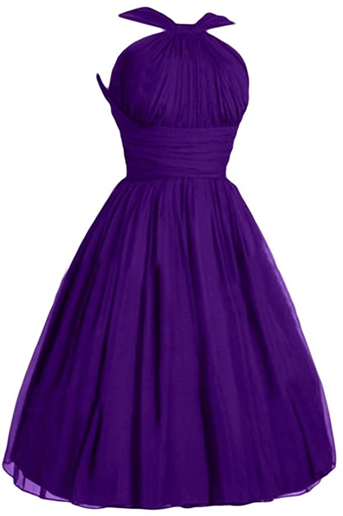 Price:$59.90    Fanciest Women's Halter Ball Short Bridesmaid Dresses 2018 Homecoming Dress Dark Red  Clothing