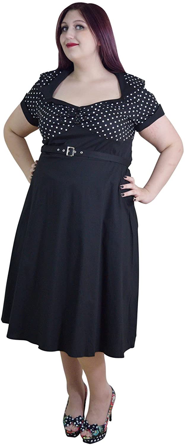 Price:$49.95    Skelapparel Plus Size Vintage Retro Design Polka Dot Flare Party Dress  Clothing