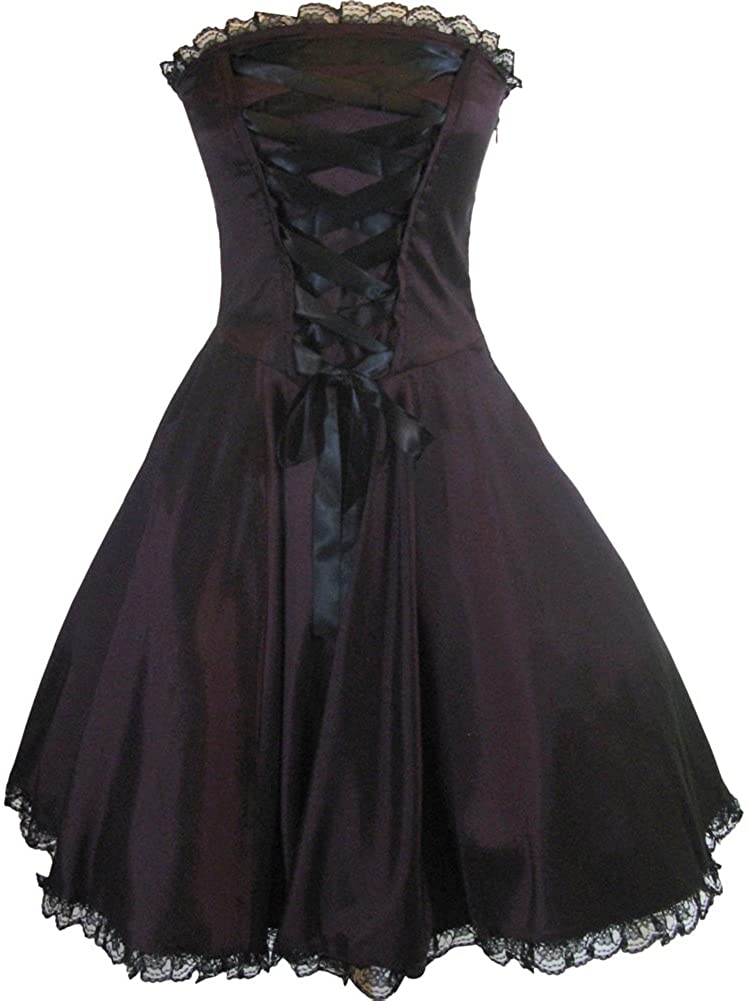Price:$49.95    Skelapparel Gothic Rockabilly Purple Satin Corset Lace-up Dress  Clothing