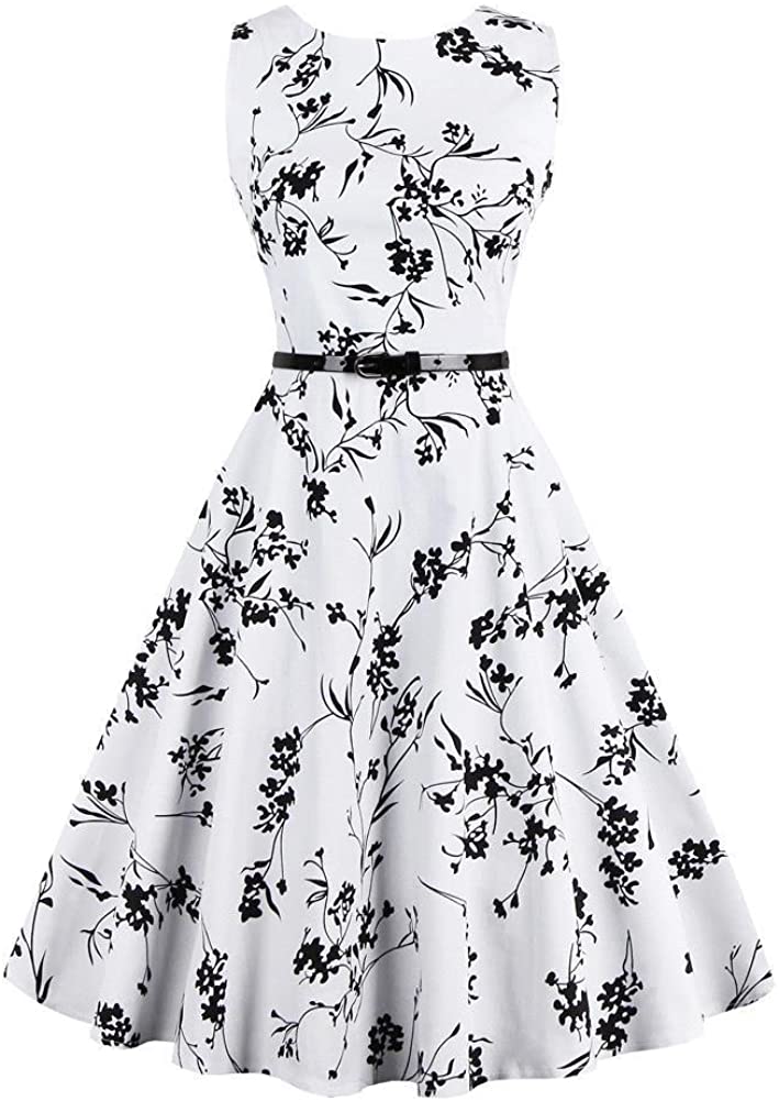 Price:$21.99    MisShow Women's 1950s Hepburn Vintage Floral Cocktail Dress With Belt  Clothing