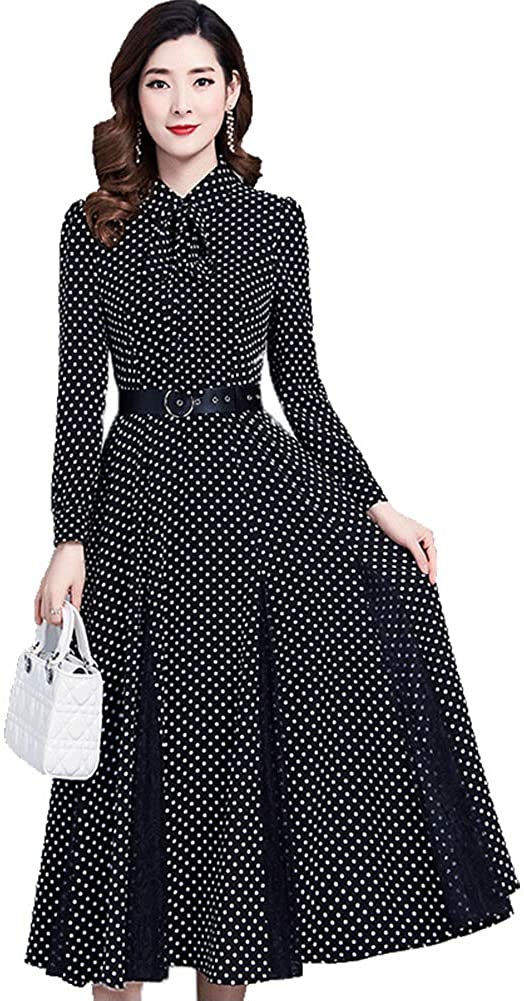 Price:$121.00    Some Dress High Waist Lace Stitching Over The Polka Dot Black S Size  Clothing