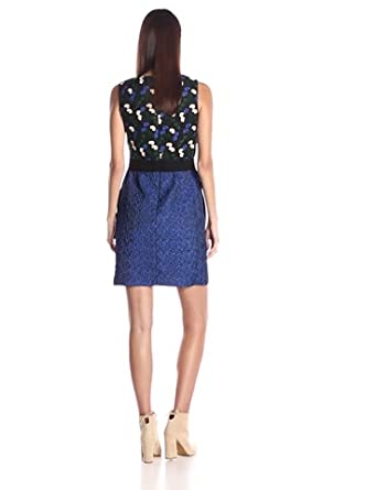 Price:$129.97    Taylor Dresses Women's Embroidered Mixed Media Cocktail DressBlack Cobalt  Clothing