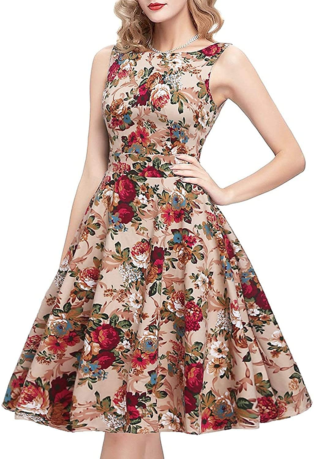 Price:$29.99    Bling Bo Vintage Tea Dress 1950's Floral Spring Garden Retro Swing Prom Party Cocktail Party Dress for Women  Clothing