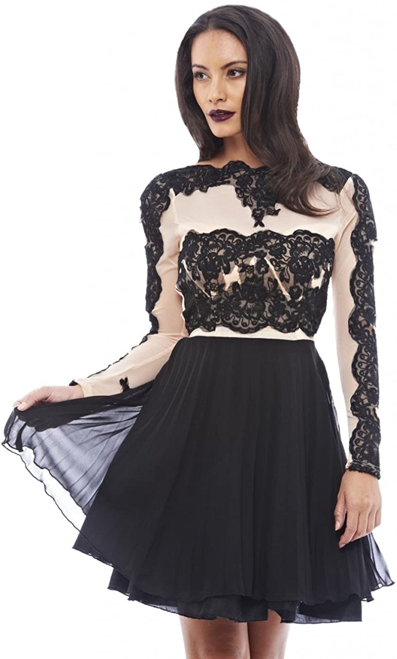 Price:$24.95    AX Paris Women's Crochet Top Skater Dress(Black Beige, Size 6)  Clothing