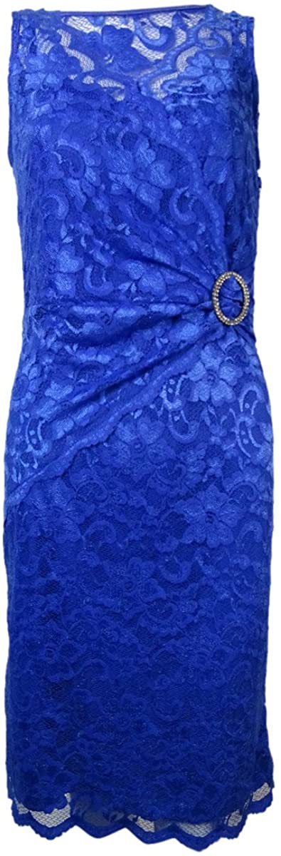 Price:$16.95    Marina Women's Embellished Ruched Illusion Lace Dress (4, Sapphire)  Clothing