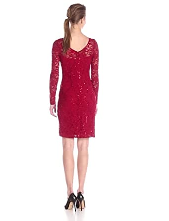 Price:$192.93    JS Collection Women's Long Sleeve Illusion Lace Dress, Lipstick, 2  Clothing