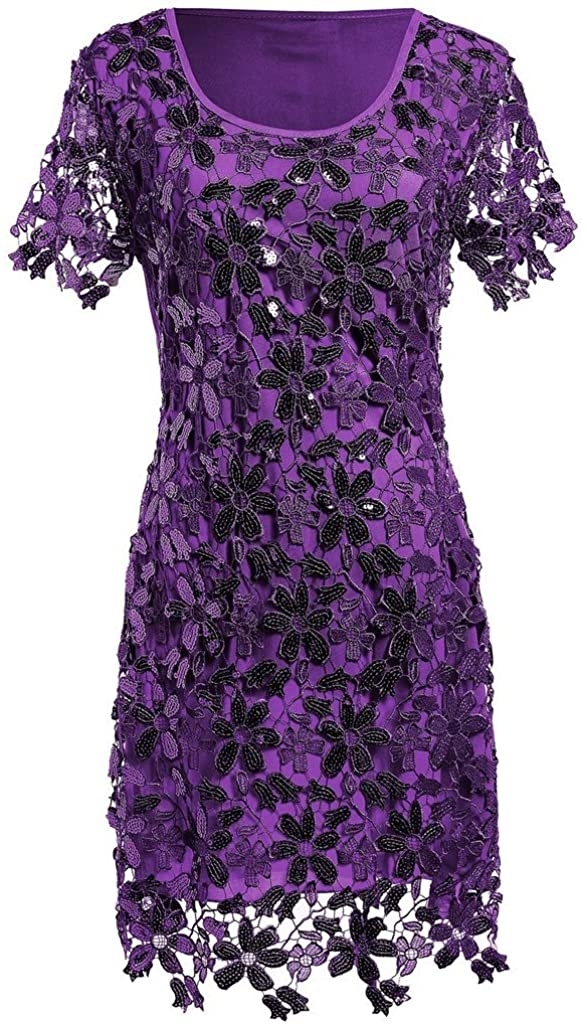 Price:$59.00    Hblld Short Sleeves Flower Sequin Cocktail Party Prom Dress Ball Gowns Purple  Clothing
