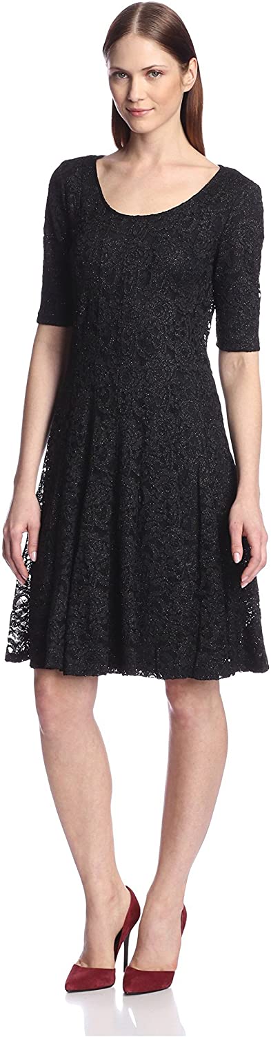 Price:$60.52    Chetta B Women's Glitter Lace Fit-and-Flare Dress, Black, 4  Clothing