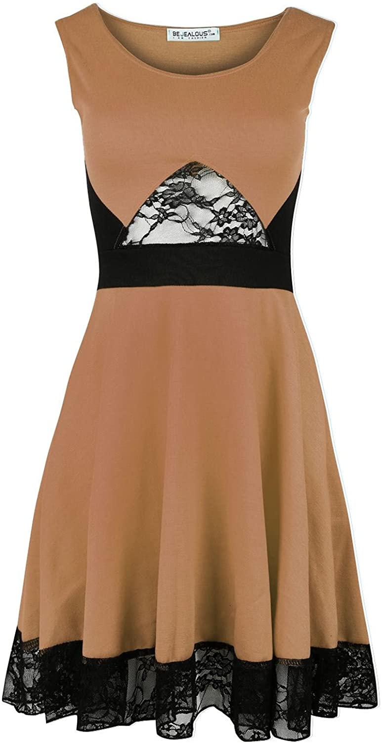 Price:$5.58    Oops Outlet Women's Sleeveless Waist Lace Swing Skater Mini Dress Plus Size 8-26  Clothing