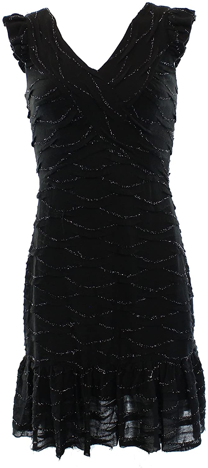 Price:$16.95 ROBBIE BEE Signature Women's Cap Sleeve Ruffled Metallic Knit Dress at Amazon Women’s Clothing store