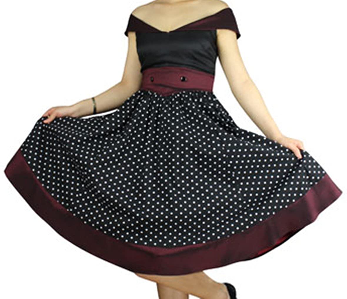 Price:$39.90    (XS-XXL) Glamour Girl - Black White Polka-dots 40s 50s Retro Vintage Style Dress  Clothing