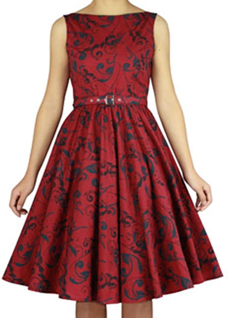 Price:$33.90    (XS-XXL) Date Night - Red w Black Print 30s 40s Cotton Retro Pin-up Swing Dress  Clothing