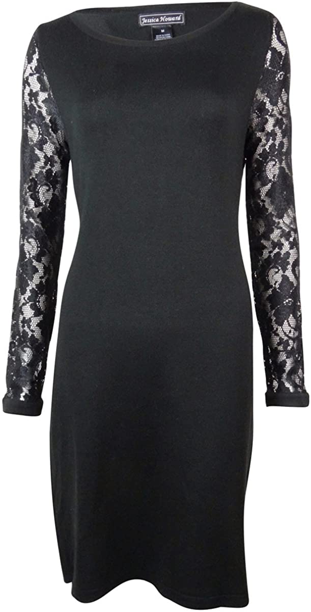 Price:$17.95 Jessica Howard Women's Lace Sleeves Boat Neck Knit Dress (S, Black) at Amazon Women’s Clothing store