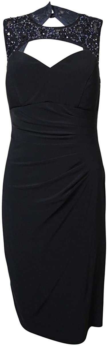 Price:$58.85    Xscape Women's Beaded Lace Keyhole Ruched Jersey Dress (14, Charcoal)  Clothing