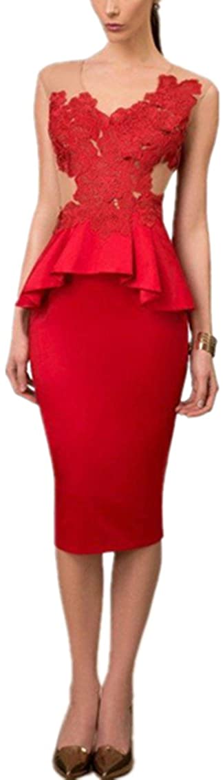 Price:$459.00    New Deve Red Sheath V-Neckline Embroidered Lace Open Back Peplum Satin Short Dresses  Clothing