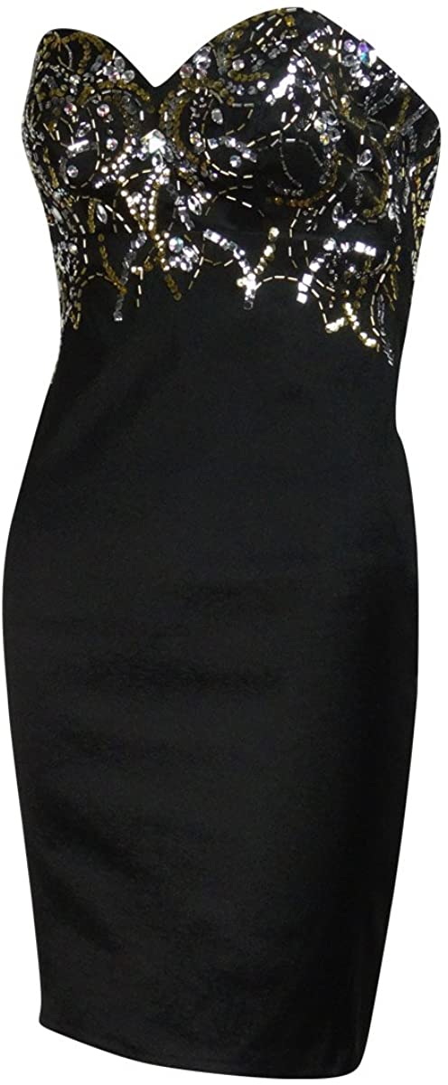 Price:$16.95    JUMP Junior's Strapless Embellished Sheath Taffeta Dress (1/2, Black)  Clothing