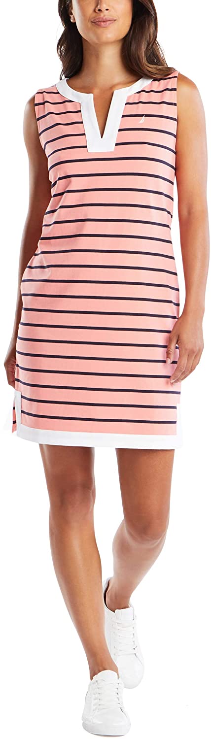Price:$34.99 Nautica Women's Breton Stripes Sleeveless V-Neck Stretch Cotton Polo Dress at Amazon Women’s Clothing store