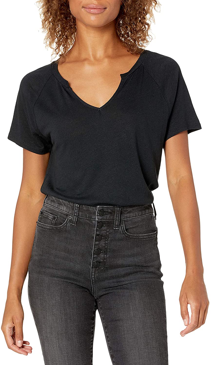 Price:$11.70    Amazon Brand - Goodthreads Women's Linen Modal Jersey Short-Sleeve Slit-Neck T-Shirt  Clothing