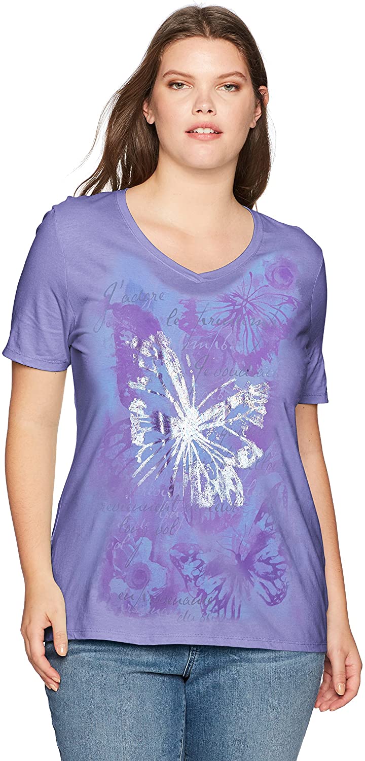 Price:$7.00 JUST MY SIZE Women's Size Plus Printed Short-Sleeve V-Neck T-Shirt at Amazon Women’s Clothing store