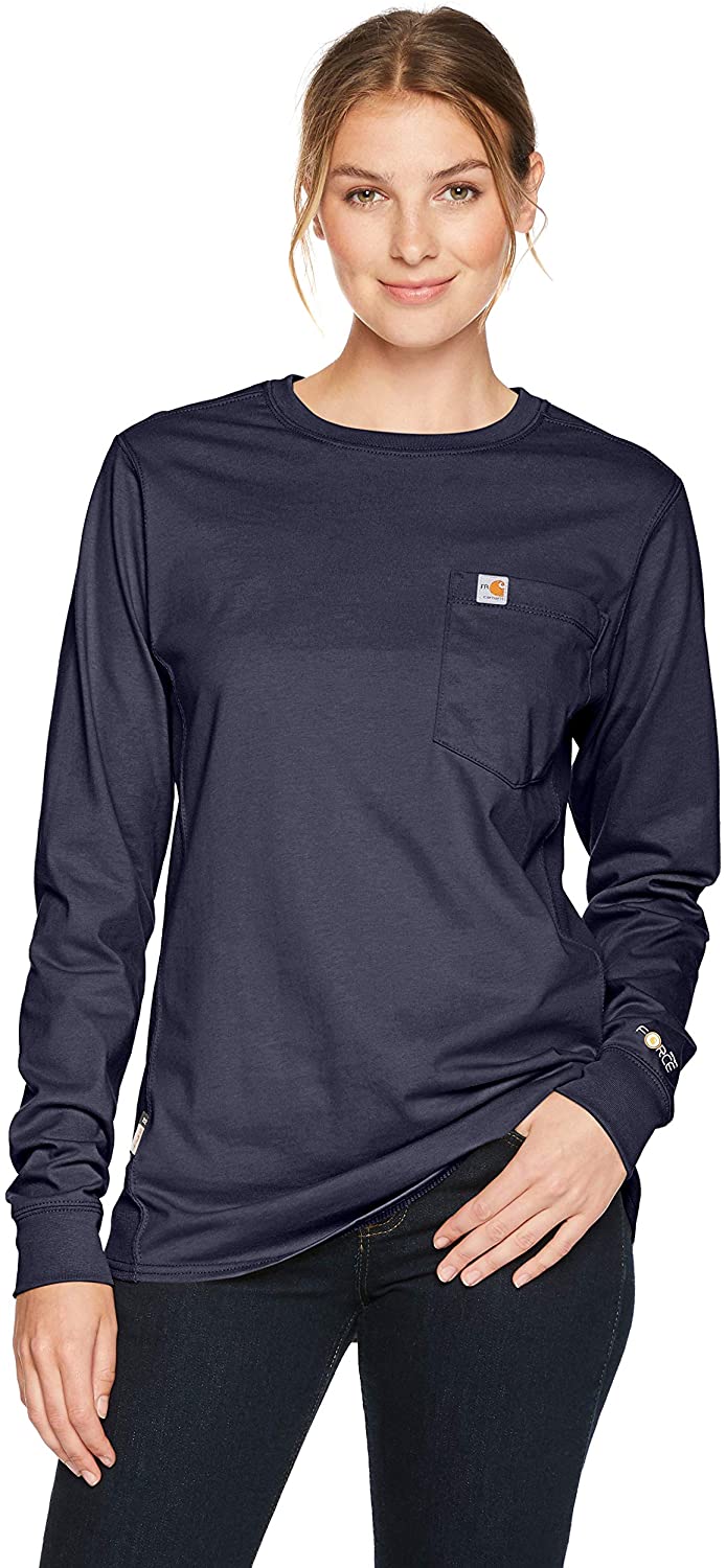 Price:$69.99 Carhartt Flame Resistant Womens Force Cotton Long Sleeve Crew T Shirt at Amazon Women’s Clothing store