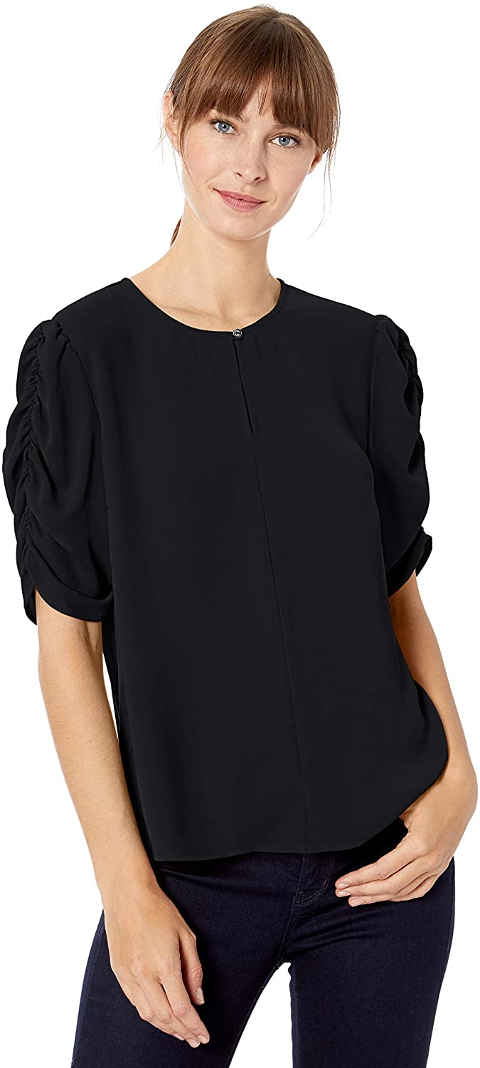 Price:$15.16    Amazon Brand - Lark & Ro Women's Ruched Sleeve Woven Blouse  Clothing