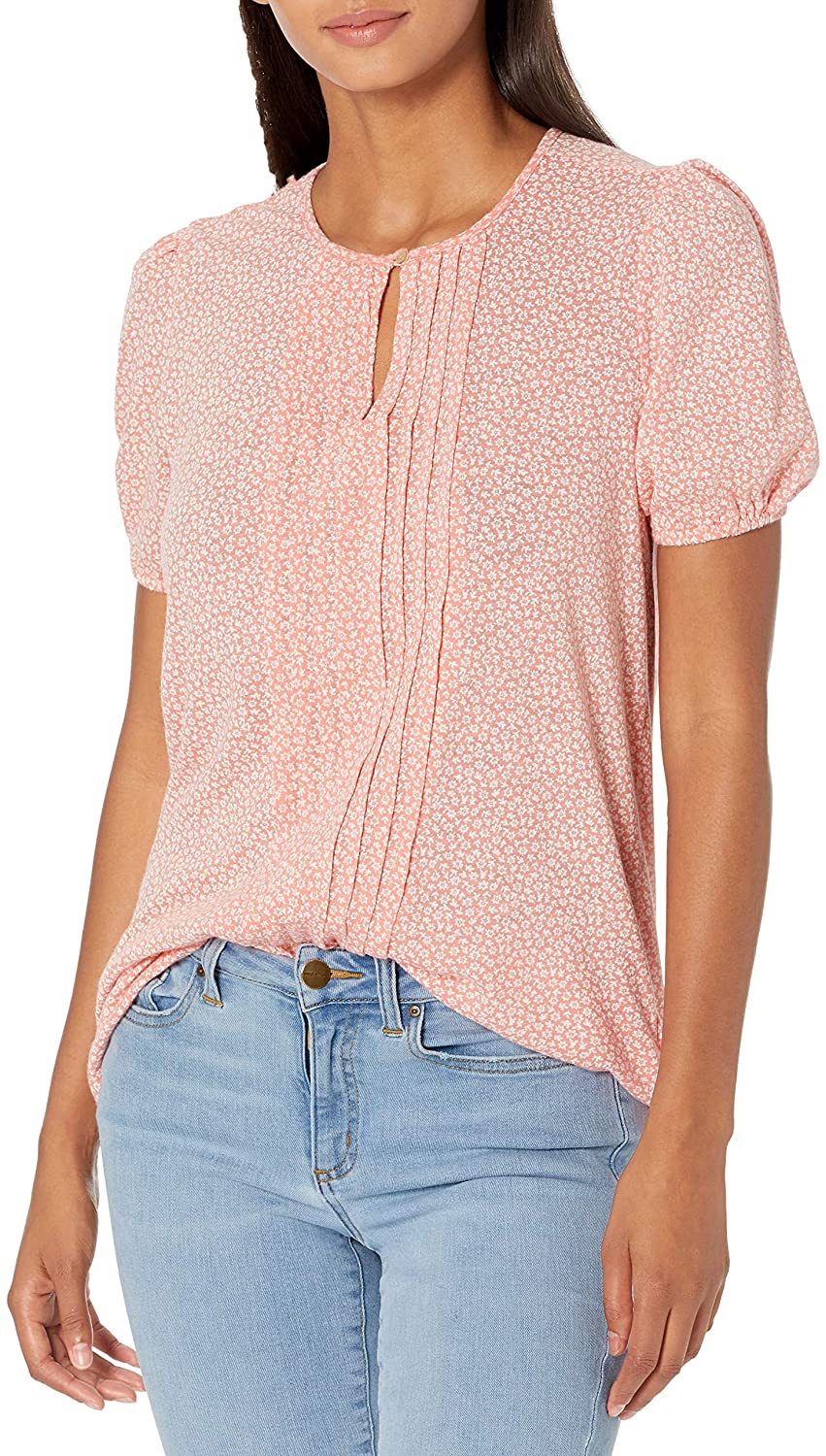 Price:$29.70 Lucky Brand Women's Short Sleeve V Neck Pintuck Printed Top at Amazon Women’s Clothing store