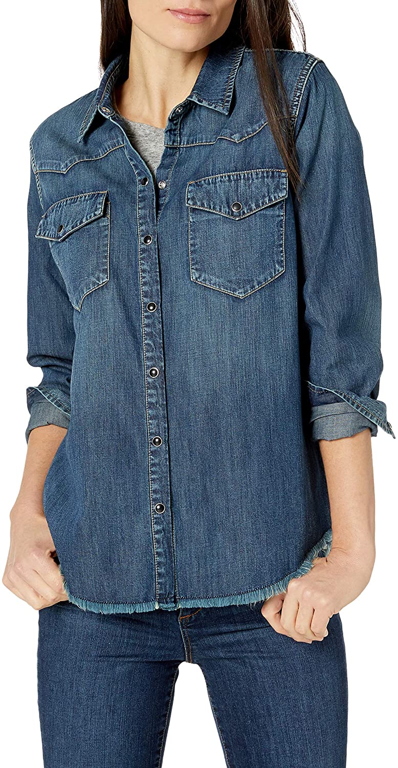 Price:$9.47    Amazon Brand - Goodthreads Women's Denim Long-Sleeve Western Shirt  Clothing