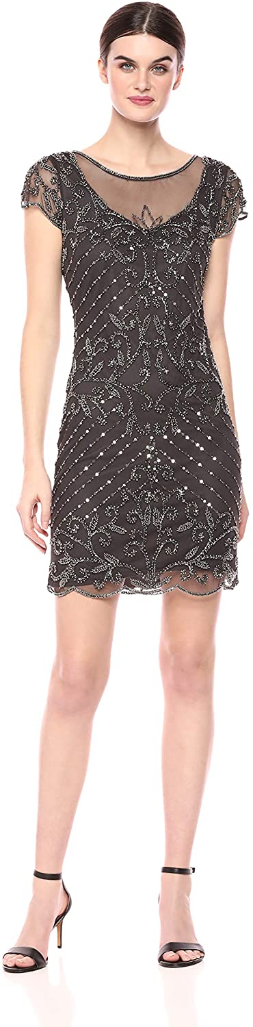 Price:$177.88    Pisarro Nights Women's Short Dress with Illusion Neck and a Placed Beaded Motif  Clothing