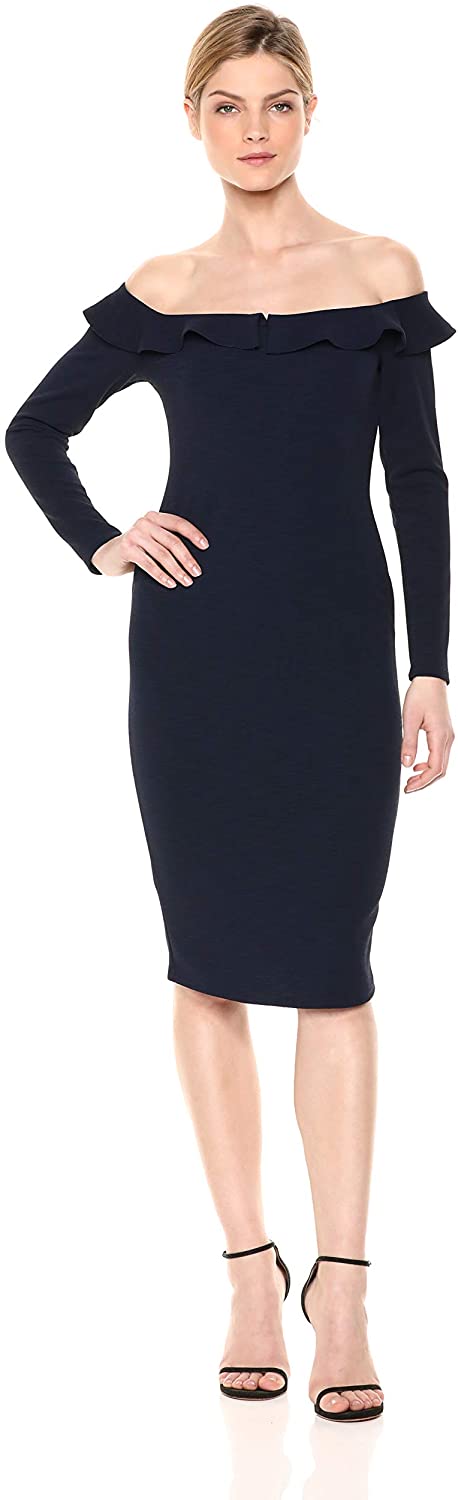 Price:$106.57    BCBGeneration Women's Cocktail Off Shoulder Ruffle Midi Dress  Clothing