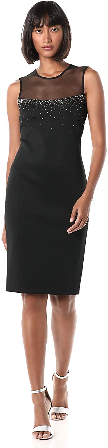 Price:$34.90 Calvin Klein Women's Sleeveless Sheath with Illusion Neckline at Amazon Women’s Clothing store