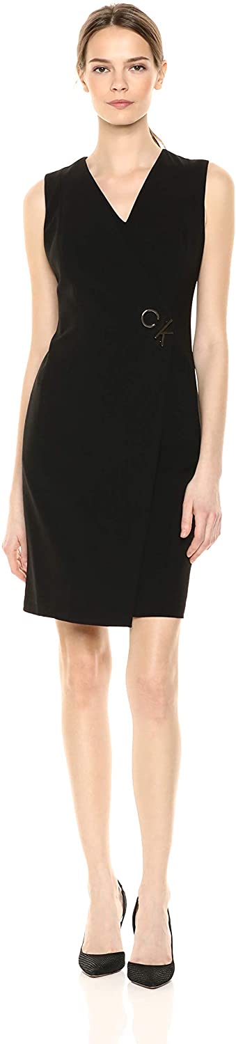 Price:$46.27    Calvin Klein Women's Sleeveless V Neck Cross Front Sheath Dress  Clothing