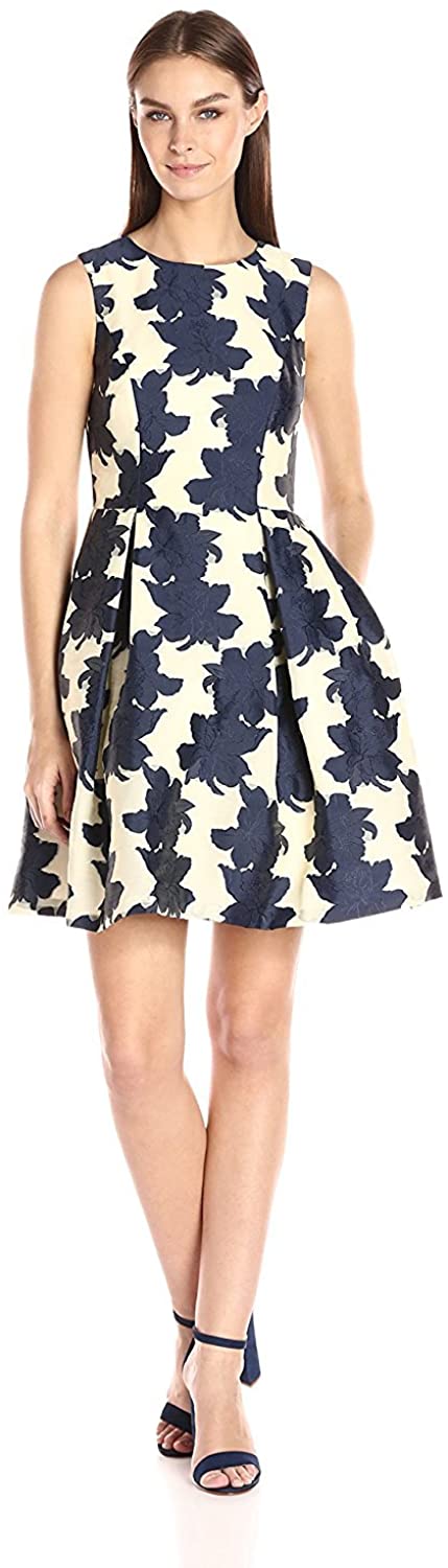Price:$124.26    Vince Camuto Women's Emroidered Organza Fit and Flare Dress, Navy/Ivory, 6  Clothing