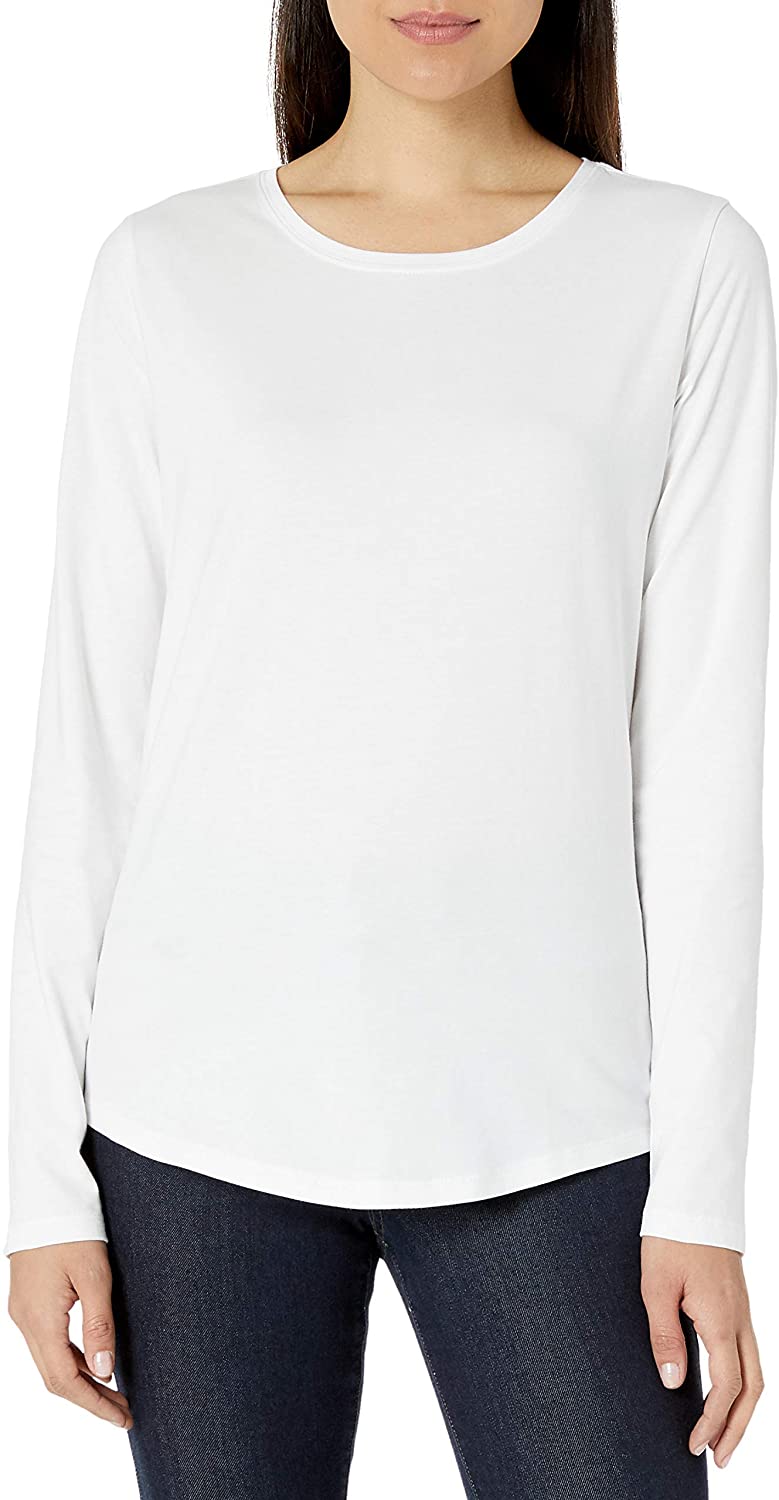 Price:$9.00    Amazon Essentials Women's Classic-Fit 100% Cotton Long-Sleeve Crewneck T-Shirt  Clothing