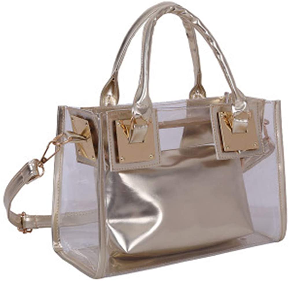 Price:$17.99    Cooba 2Pcs Women Clear Jelly Tote Beach Crossbody Transparent Messenger Shoulder Bag Handbag, Gold, One_Size  Shoes
