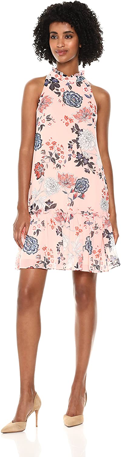 Price:$129.83    Vince Camuto Women's Ruffle High Neck Chiffon Float Dress  Clothing