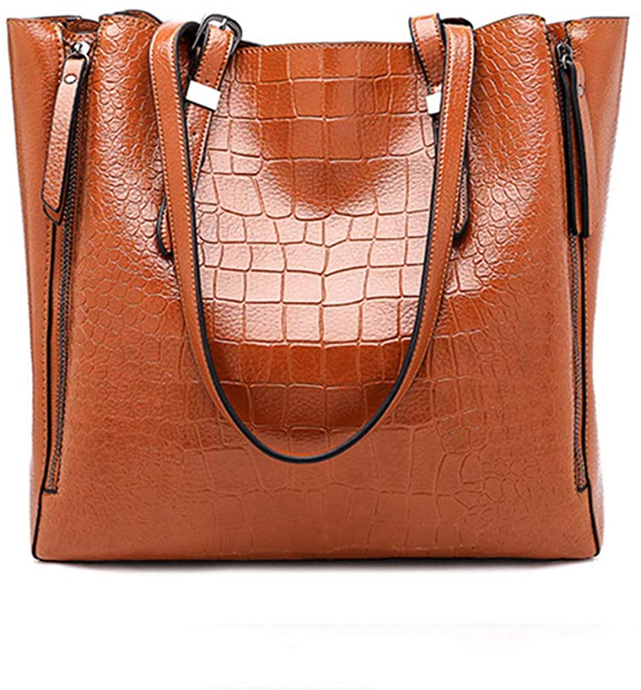 Price:$20.99    Generic Designer Fashion Ladies Tote Bag Brown Alligator PU Leather Big Capacity for Travel for Work Top Handles Handbags, Large  Shoes