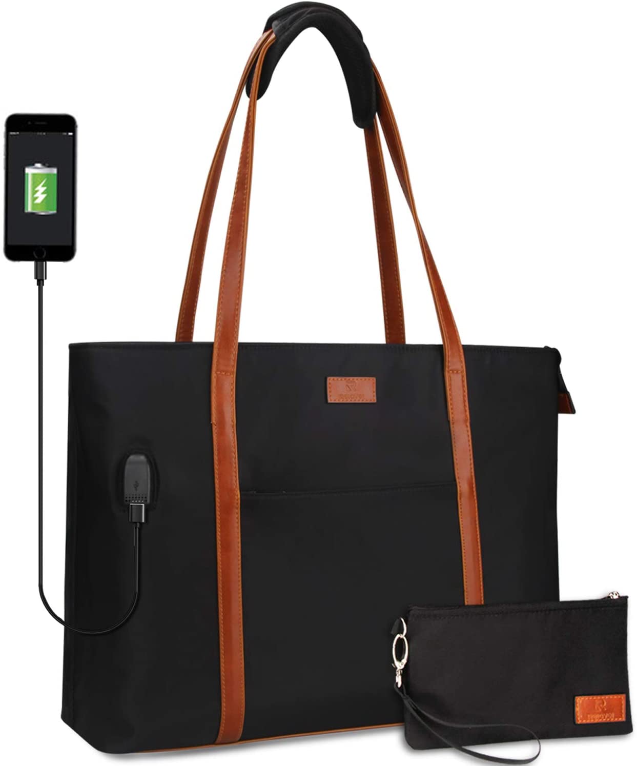 Price:$19.98    USB Laptop Tote Bag,Large Woman Work Bag Purse Teacher Bag Fits 15 Inch Laptop (nylon black)  Electronics