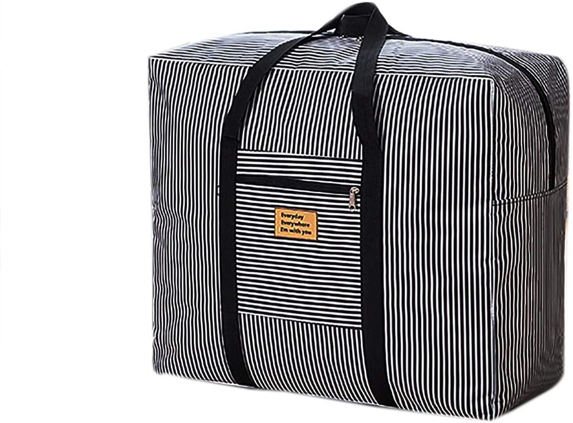Price:$0.00   | Foldable Travel Bag Waterproof Travel Duffel Bag, Women Ladies Man Canvas Weekender Bag Overnight Carry-on Tote Duffel in Trolley Handle (Black Line) | Travel Duffels
