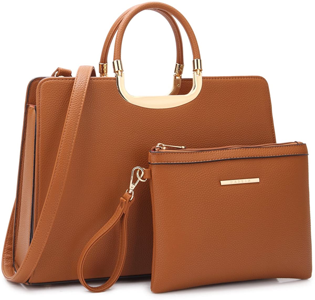 Price:$38.99 Women's Fashion Handbag Shoulder Bag Hinged Top Handle Tote Satchel Purse Work Bag with Matching Wallet (5-pebbled Brown Pouch Set)  Handbags   