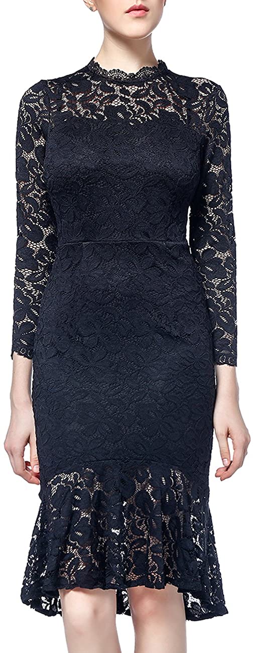 Price:$15.99    DISBEST Women's Vintage Floral Long Sleeve Round Neck Lace Bodycon Cocktail Party Evening Dresses  Clothing