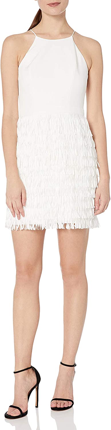 Price:$253.16    Aidan by Aidan Mattox Women's Crepe Cocktail Dress with Multi Tiered Fringe  Clothing