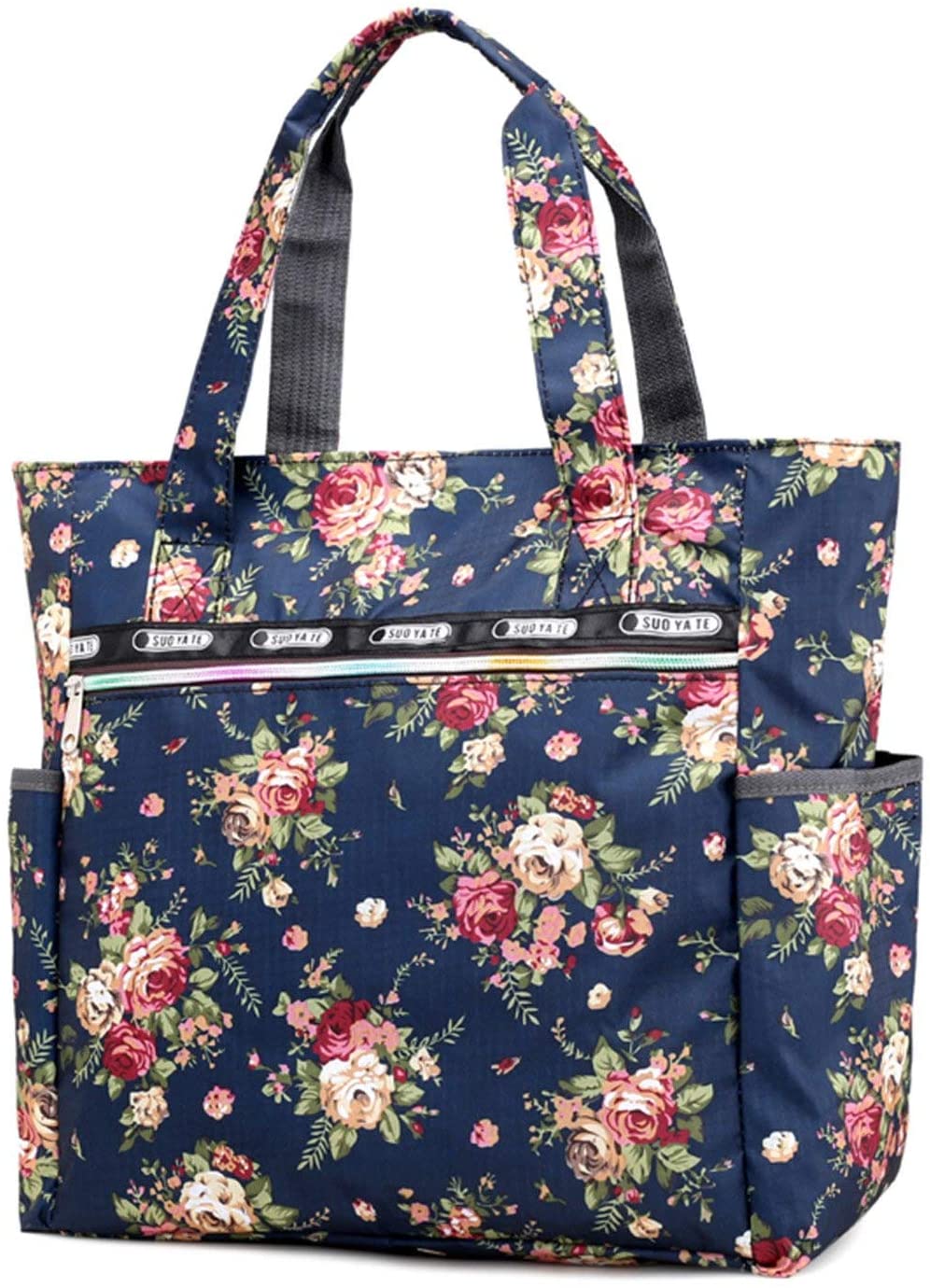Price:$10.79    Women’s Nylon Floral Multi Pocket Top Handle Tote Handbags Bag Shoulder Bag Shopping Bags
