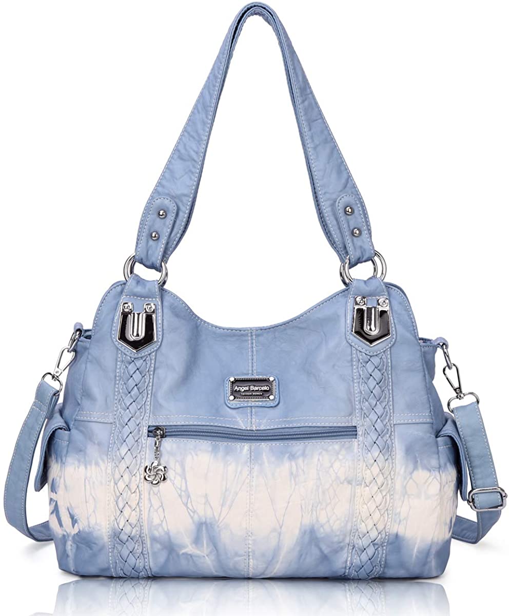 Price:$36.99    Angel Barcelo Roomy Fashion Hobo Womens Handbags Ladies Purse Satchel Shoulder Bags Tote Washed Leather Bag Blue  Shoes