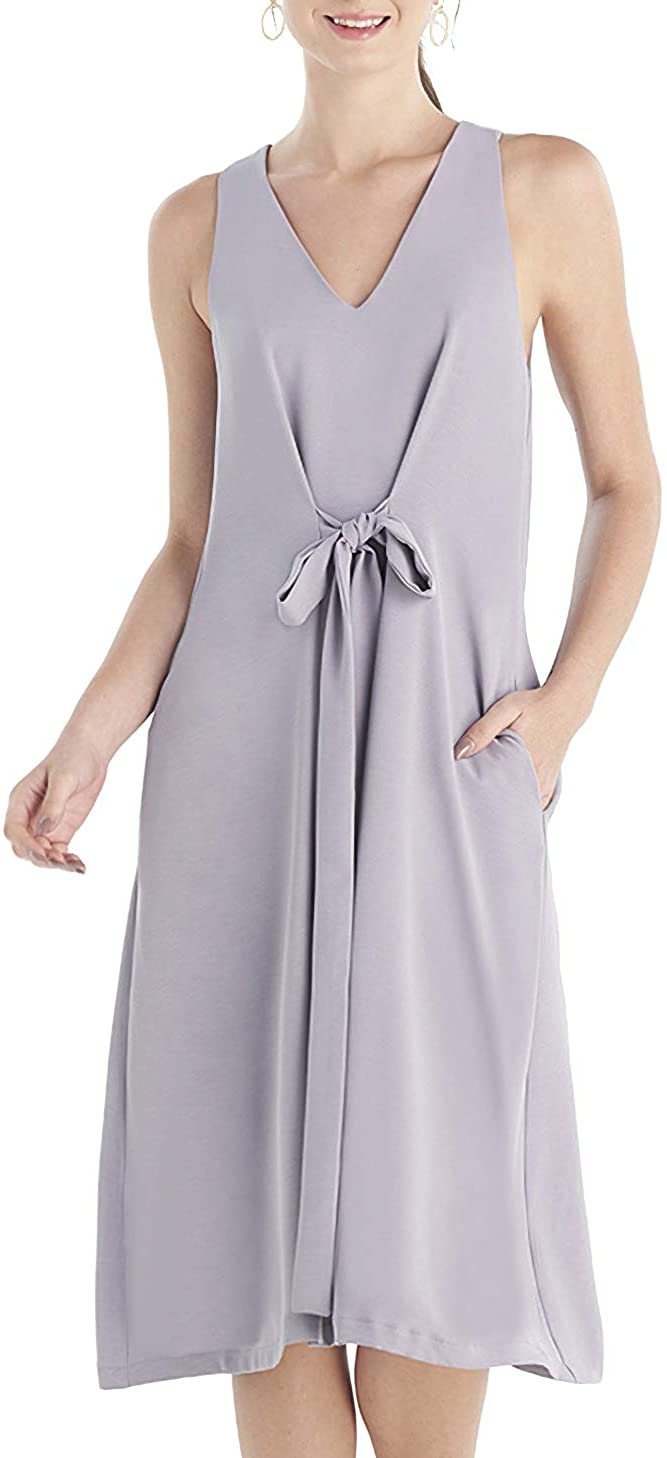 Price:$13.99    Our Heritage - Women's Sleeveless V-Neck A-line Midi Dress with Bow Detail Grey  Clothing
